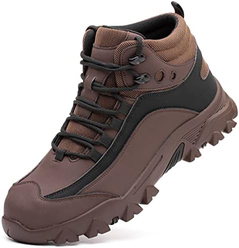 Arillwe Steel Toe Boots, Men High Top Steel Toe Sneakers Waterproof Lightweight Comfortable Work Safety Shoes Non-Slip Industrial Construction Boots Outdoor Protection Footwear 565 Brown 48