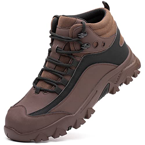 Arillwe Steel Toe Boots, Men High Top Steel Toe Sneakers Waterproof Lightweight Comfortable Work Safety Shoes Non-Slip Industrial Construction Boots Outdoor Protection Footwear 565 Brown 48 #TOP2