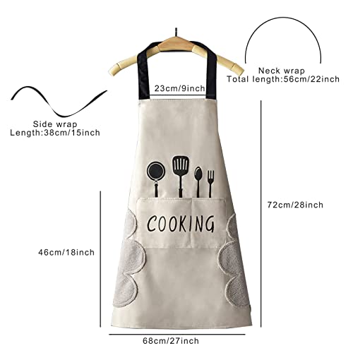 Dillman Women Kitchen Apron With Hand Wipe Pockets，Big Pocket,Hand-Wiping, Waterproof For Cooking Baking (White) #TOP1