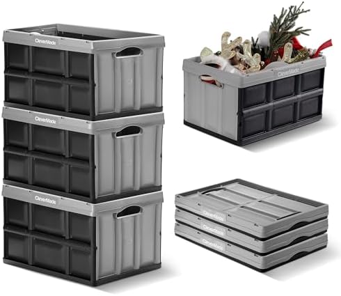CleverMade Collapsible Storage Bins 46L (3-Pack) – Heavy Duty Collapsible Plastic Storage Bins, Stackable Folding Storage Bins for Car, Garage, Home Organization - Foldable Bins, Stone
