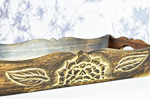 Ajuny Decorative Wooden Tray Platter for Serving Snacks Fruits Tea Hand Carving Home Kitchen Gifts