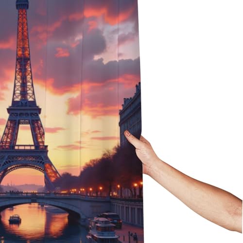 Rideau de douche anti-adhérence en tissu épais imprimé Eiffel n°26 résistant - 3