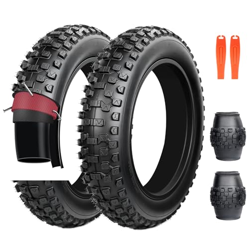 BALINGE 2 Pack with 3mm Puncture Protection, Fat Tire for Ebike Mountain Bike Heavy Duty High-Performance Wear-Resistant Snow Bike Tire 20" x 4"，20 Inch - Black - 2 Tires 2levers