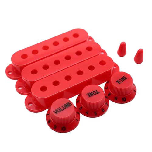 Image of XIYANGJUAN ST Strat Guitar 3 Single Coil Pickup Covers Knobs and 5 Way Switch Tip Cap (Red)