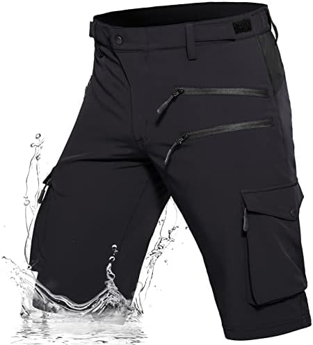 Hiauspor Men's Hiking Cargo Shorts Quick Dry Athletic Shorts with Elastic Waist for Fishing Golf Casual (Black,X-Large)