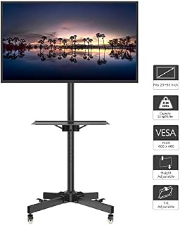 1home Mobile TV Cart Rolling TV Stand with Laptop Shelf/Tray, Locking Wheels
