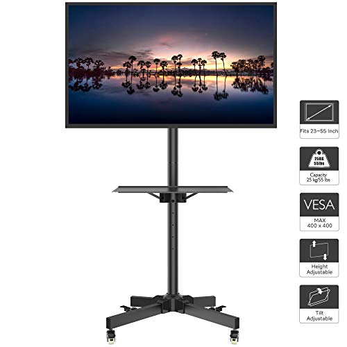 1home Mobile TV Cart Rolling TV Stand with Laptop Shelf/Tray, Locking Wheels