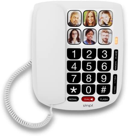 SMPL Hands-Free Dial Photo Memory Corded Phone, One-Touch Dialing, Large Buttons, Flashing Alerts, Durable, Perfect for Seniors, Alzheimer's, Dementia, Hearing Impaired