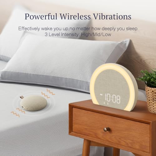 ANJANK Extra Lauter Wecker mit Kabelloser Vibration,Lichtwecker & Vibrationswecker für Tiefschläfer,Jugendliche,9-Farben Nachtlicht,Doppelalarm,8 Wecktönen,0-100% Dimmer,Digital Alarm clock für Kinder