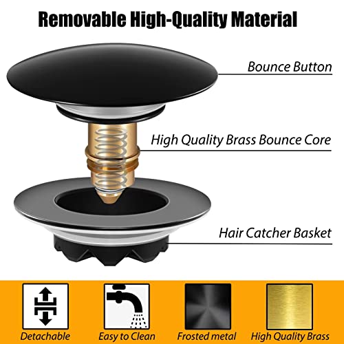 Anlige Universal Tub Stopper Bathtub Drain, Pop Up Bathtub Drain Plug And Cover, Replaces Bath Tub Lift And Turn, Tip-Toe And Trip Lever, Easy To Install Clean, All Brass Matte Nickel Process Black #TOP3