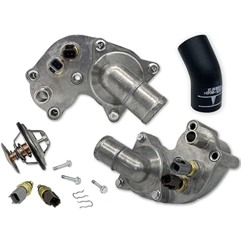 Thermostat Aluminum Housing Kit Plug Gasket + OEM Hose Fit for 2010 Ford Explorer & Mercury Mountaineer V6 4.0L Engine 2L2Z8592AA KM3269 Cover