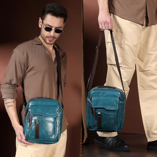 Image of VISMIINTREND Leather Sling Bag for Men Travel | Side Shoulder Messenger Bag for Man | Fits 10 inch ipad | Corporate Gifts for Men | Birthday Gift for Husband /Father | Premium