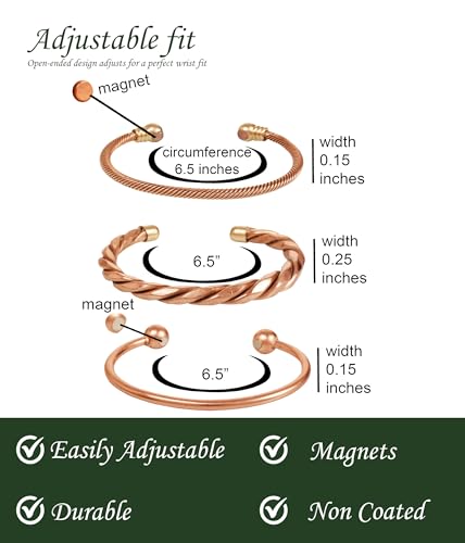 Image of Touchstone copper bracelets | gift for men women |adjustable 100% pure solid real magnetic jewelry | handmade bracelet set combo | rope braided tibetan bangles.