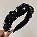 Ababalaya Black Puffy Hairband for Women and Teens - Solid Wide Satin Headband, Soft No-Teeth Hoop Hair Accessory