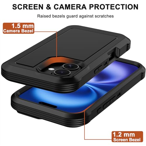RubCase for iPhone 16 Case 6.1” with Belt Clip Holster, 2X Screen Protector, Heavy Duty Military Grade Full Body Shockproof Dust-Proof Drop Proof Rugged Protective Cover for iPhone 16 (Black) by RubCase - Image 5