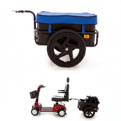 Mobility Scooter Cargo Trailer with Removable Storage Box | Heavy-Duty Two-Wheel Design Universal Hitch Large Storage for Shopping and Personal Items |Monarch Mobility (Blue)