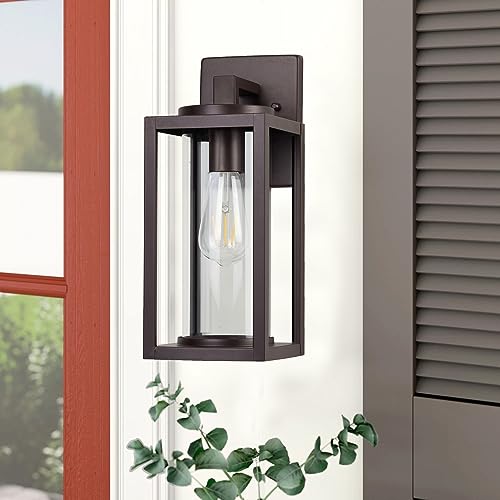 Image of MICSIU Oil Rubbed Bronze 13 Inch Exterior Light Fixture 1 Pack Industial | Waterproof Outdoor Wall Sconce Lights, Clear Glass Outside Light for House, Garage, Patio, Garden