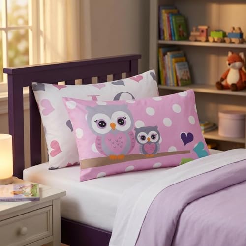Image of Everyday Kids 2-Pack Standard Size Pillowcases fit Pillows 20 x 26 inch -100% Soft Breathable Microfiber - Perfect for Toddler Little Girl Twin /Full Size Bed - Owls