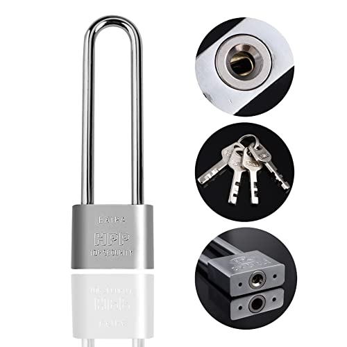 Lengthened Padlock with 3 Keys, 50mm Heavy Duty Long Shackle Padlock for Warehouse, Garage, Fence Silver