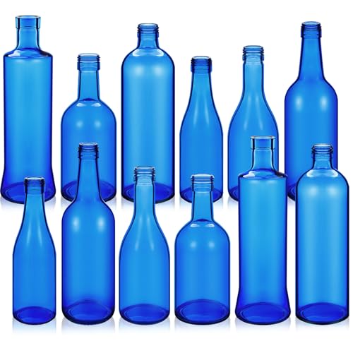 Zhehao 12 Pcs Colored Glass Bottles Colorful Empty Wine Bottles Decorative Glass Bottle for Bottle Tree Garden Yard Outdoor Home Decor(Dark Blue,Cylinder)