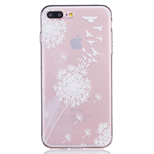 iPhone 8 Plus Case, iPhone 7 Plus Case, 3Cworld Ultra Thin Clear Art Pattern Crystal Gel TPU Rubber Flexible Slim Skin Soft Case for iPhone 7 Plus/iPhone 8 Plus (Dandelion/Bird Flying-White)