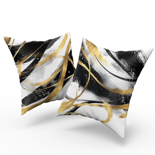 DZGlobal Black and Gold Pillows for Couch Abstract Throw Pillow Covers 20x20 Modern Striped Cushion Covers Black White and Gold Living Room Decor Sofa Bed Decorative Pillows Cases Set of 4 by DZGlobal - Used condition - Image 3