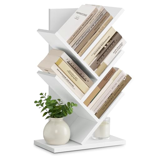 VASAGLE Tree Bookshelf, 5-Tier Bookcase, Small Bookshelf, Space-Saving Corner Shelf, Book Tree, Holds Books, CDs, Games, for Bedroom, Living Room, Home Office, Cloud White ULBC183T14 by VASAGLE - Used condition - US$18.82