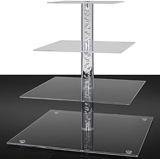 DYCacrlic Cake Stand,2018 New Style 4 Tier Square Cupcake Stand,Clear Acrylic Stacked Party