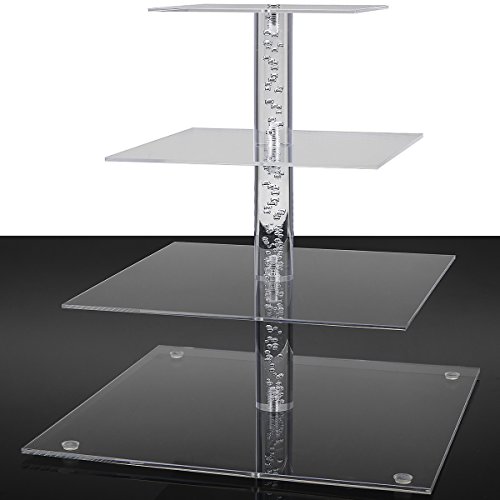 DYCacrlic Cake Stand,2018 New Style 4 Tier Square Cupcake Stand,Clear Acrylic Stacked Party
