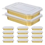 HOUDERCO 20個 アルミホイル製 蓋付き長方形容器 耐熱 冷凍対応 ベーキングトレイ 食事準備 バーベキュー テイクアウトに 再利用可能