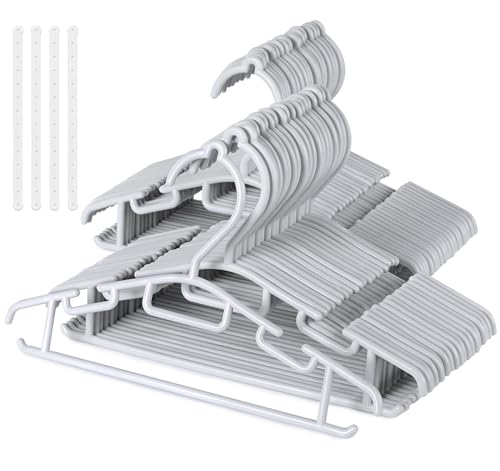 40 Pack Children's Hangers, Baby Coat Hangers Small Clothes Hangers Non-Slip with Plastic Hanger Straps, Space Saving Tubular Hangers- Grey