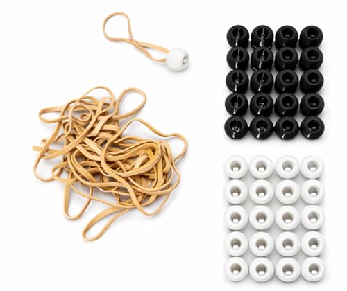 Bandiball EZ-Grip Everything Pack 40 Reusable Rubber Band Anchors (20 Black + 20 White) + Standard Rubber Bands Turn Any Rubber Band into a Mini Bungee for Cables, Cords, Tools & Organization