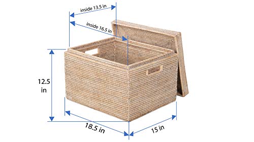 KOUBOO La Jolla Rattan Box Basket - Wicker Storage Basket with Lid, Decorative Storage, Toy Box, Laundry Hamper, Kitchen, Living Room Storage Bin, White-wash by Kouboo - Image 2