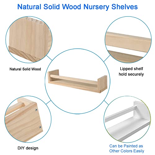 Jorikchuo Nursery Book Shelves, Set Of 2 Wood Floating Book Shelves For Kids Room, Kitchen Spice Rack, Or Rustic Wall Mounted Shelves For Farmhouse Bathroom Decor (Natural Wood) #TOP3
