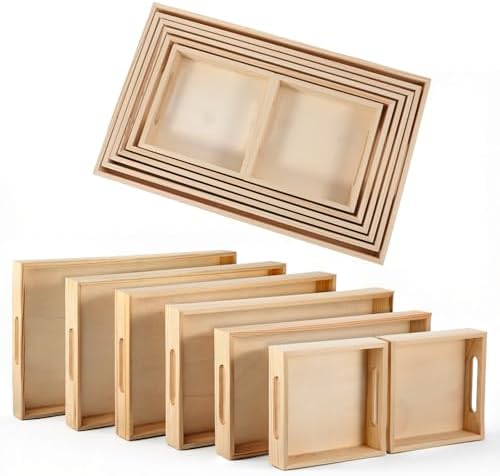Wooden Serving Tray 7 Pcs/Set, Large Unfinished Pine Wood Food Tr...