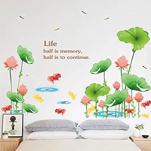 Rjjrr Groot formaat 166 x 110 cm Chinese stijl roze lotus bloem groene bladeren muurstickers vis vijver woondecoratie…