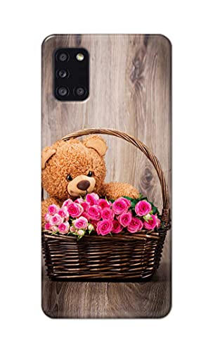 Image of PRINTFIDAA Roses and Teddy Bear in The Wicker Hard Back Cover for Samsung Galaxy A31, SM-A315F / DS, SM-A315G / DS Back Cover -(P6) KAT1004