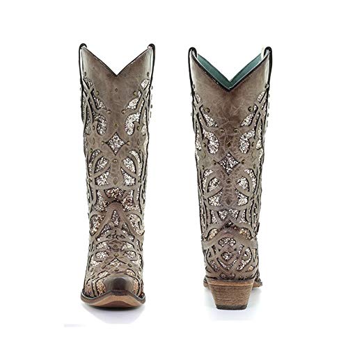 Corral Boots Womens Glitter Snip Toe Dress Boots Knee High Mid Heel 2-3" - Brown - Size 9.5 B #TOP3