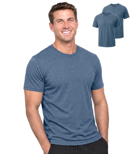 BEENIUBEE Lyocell Merino Wool Blend Shirts for Men 2 Pack Short Sleeve Tee | Moisture Wicking Wool Base Layer, Lightweight breathable Crew Neck Shirt, No-Itch, Quick Dry Fresh, Gym Work Travel Blue 2XL