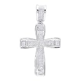 14k Real Gold Pave Diamond Cross Double Layer Pendant For Men & Women 0.75ctw (White Gold)