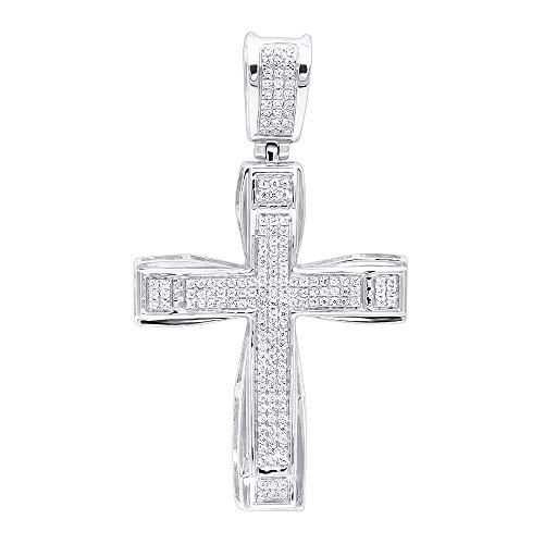 14K Real Gold Pave Diamond Cross Double Layer Pendant For Men & Women 0.75Ctw (White Gold) #TOP23