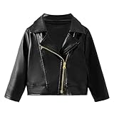 iixpin Bikerjacke Mädchen Motorrad Jacke PU Leder Jacke Lederjacke mit Reverskragen Reißverschluss Kleinkind Kinder Herbst Winter Outfit Schwarz 92-98