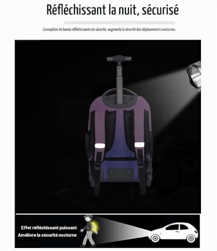 ANSIEDIO Cartable a Roulette Fille Garçon - Sacs à Dos Trolley Bag pour Filles Garçons, Sacs d'école primaire Sac à dos à roulettes pour collégiens et lycéens (Violet dégradé) – vue 6