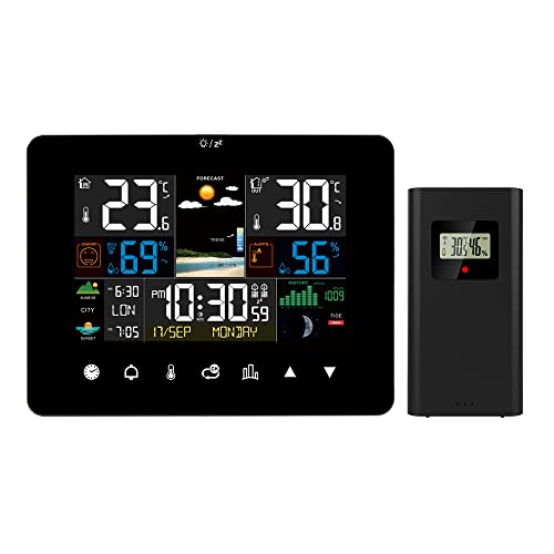 Fanju Wireless Weather Station Indoor Outdoor Thermometer, Touchscreen Color Display Barometer Digital Alarm Clock Temperature Humidity Monitor With Remote Sensor, Alerts, Moon Phase, Sunrise & Sunset #TOP25