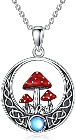 YAFEINI Mushroom Necklace Sterling Silver Celtic Knot Moon Mushroom Pendant Gifts for Women