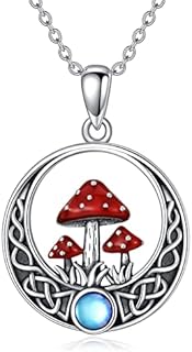 YAFEINI Mushroom Necklace Sterling Silver Celtic Knot Moon Mushroom Pendant Gifts for Women