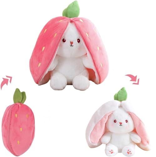 Octonyluck Conejo Peluche Oculto, Suave y Tierno Fresa de Peluche Conejito, Conejo de Peluche Juguete de Peluche, Juguete de Peluche Conejo Idea de Regalo para Niños y Niñas, Fresa, 18cm