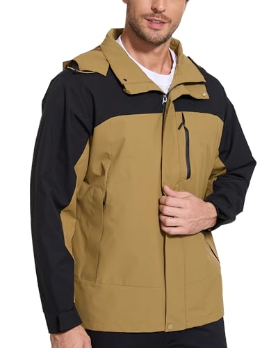 romansong 10000mm H2O Waterproof Rain Jacket Windproof Soft Shell Raincoat Windbreaker with Removable Hood for Cycling Golf Hiking and Outdoors Brown Man S Woman M