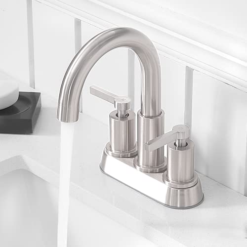 Brushed Nickel Bathroom Sink Faucet,4 Inch Centerset Bathroom Faucet,2 Handle Stainless Steel Bathroom Faucets For Sinks 3 Hole,Rv Lavatory Vanity Faucet With Pop Up Drain And Supply Line Kmbf004L-1 #TOP1