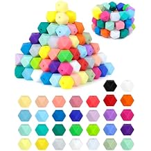 90PCS FIVEIZERO Hexagon Silicone Beads,30 Colors 14mm Silicone Beads for Keychain Making Kit,Lanyard Making,Keychains,Valentines Day Bracelet,Craft Projects and DIY for Adult